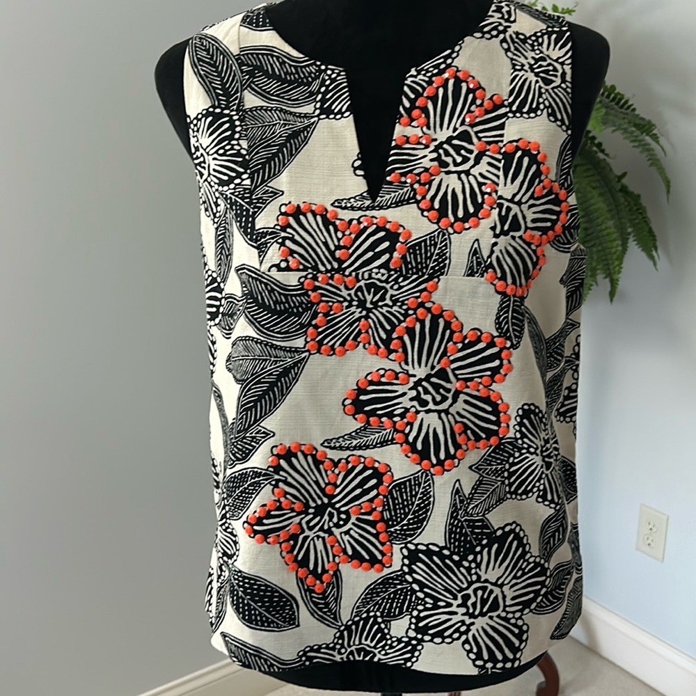J Crew Beaded Sleeveless Cotton Top